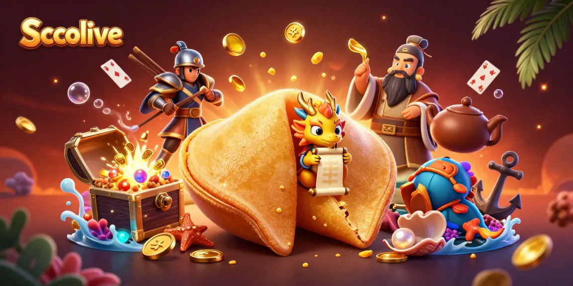 Socolive's vibrant casino scene featuring a golden fortune cookie, wise dragon, and treasure-filled underwater elements for enhanced gaming.