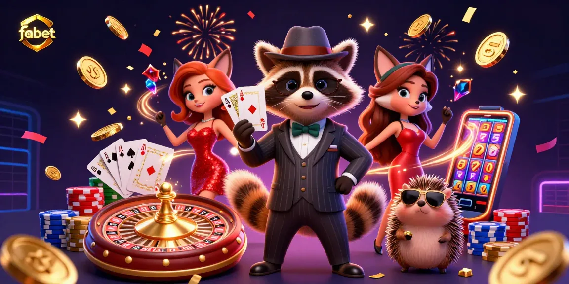 Join fabet's casino excitement as charming characters showcase a royal flush and celebrate winnings.