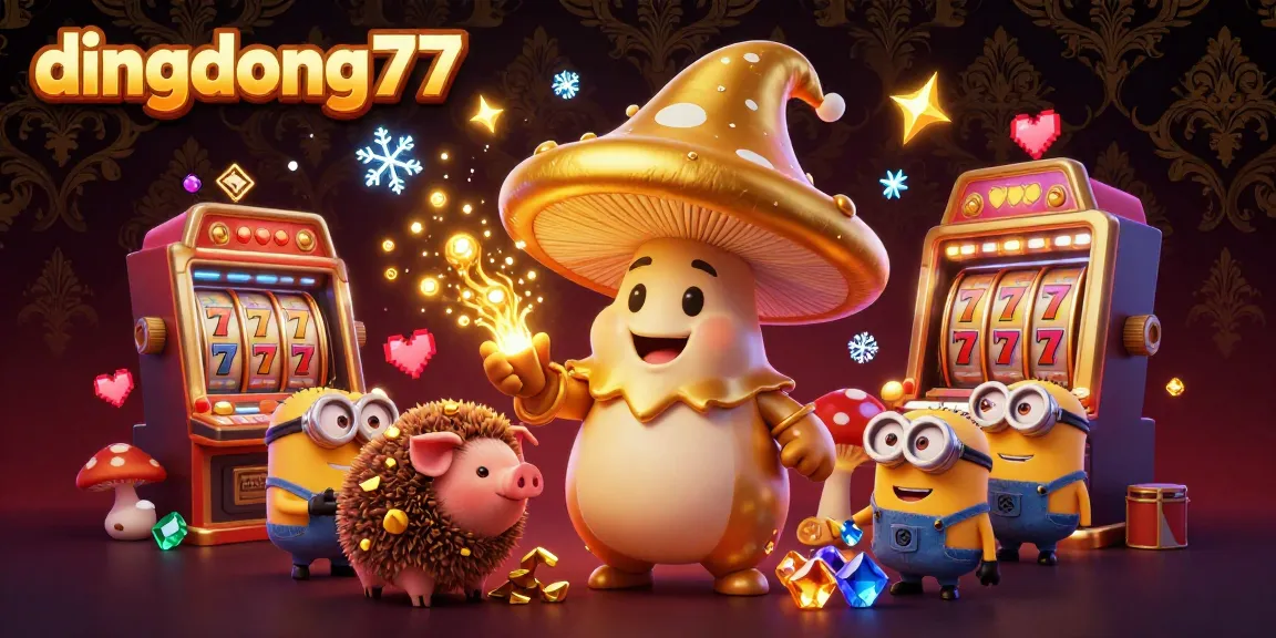 Experience the magical gambling world of dingdong77 with dynamic elements and vibrant characters.