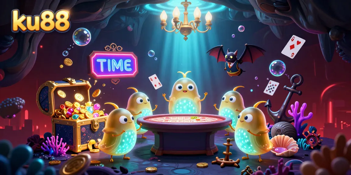 Experience the excitement of ku88 with glowworms in a vibrant casino lighting scene featuring treasure and game elements.