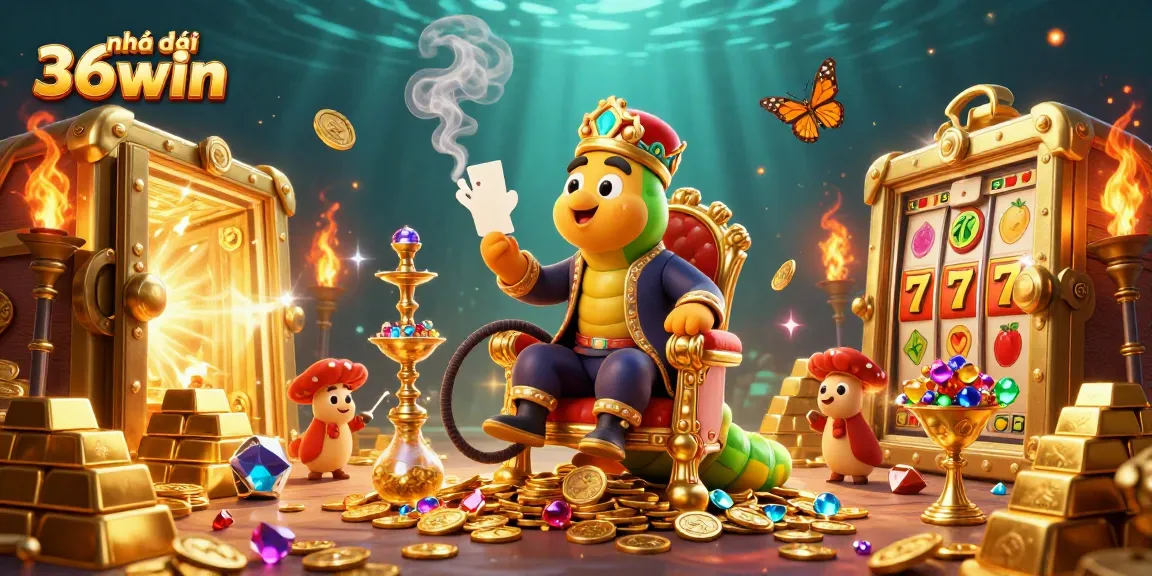Engage in thrilling online slots with Nhà cái 36win as golden coins and poker symbols fill the scene.