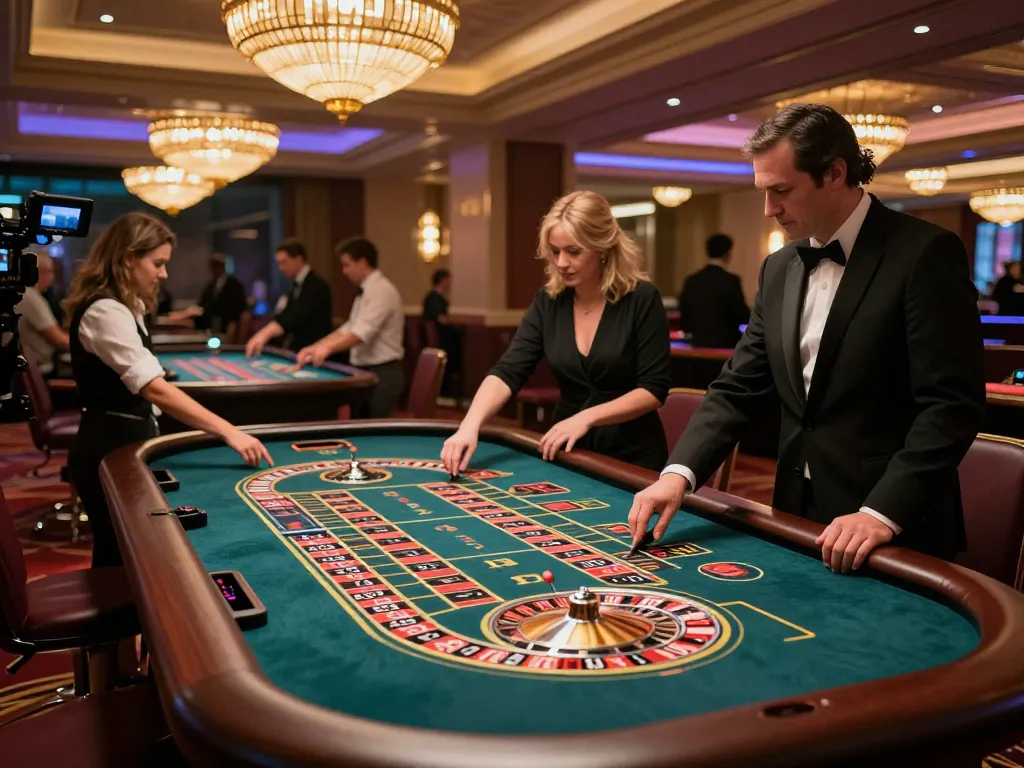 Nyonya9 players enjoy thrilling roulette action in a vibrant, upscale casino setting.