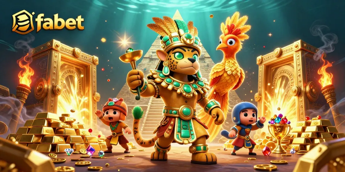 Engage with fabet's thrilling casino environment featuring a Mayan priest, treasures, and dynamic gems.