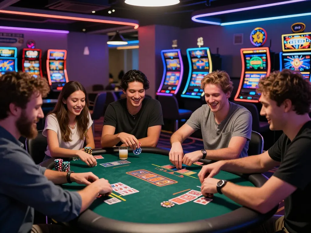 Friends enjoying nk88 gaming experience at a vibrant casino table.