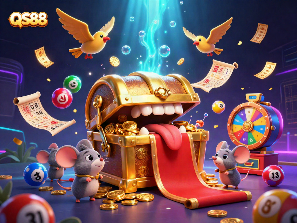 Experience thrilling gambling with QS88 in this vibrant illustration capturing casino excitement.