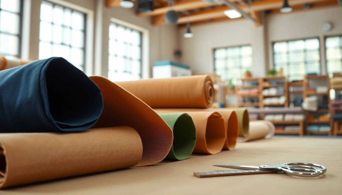 Bekijk canvas stof per meter in diverse kleuren en texturen in een stofwinkel.