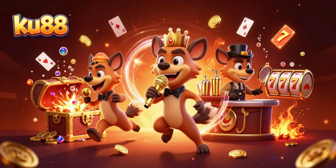 ku88 hyenas comedy casino scene featuring vibrant characters and festive elements