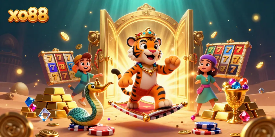 Experience the thrill of xo88 with vibrant slots and treasures in a magical casino scene.