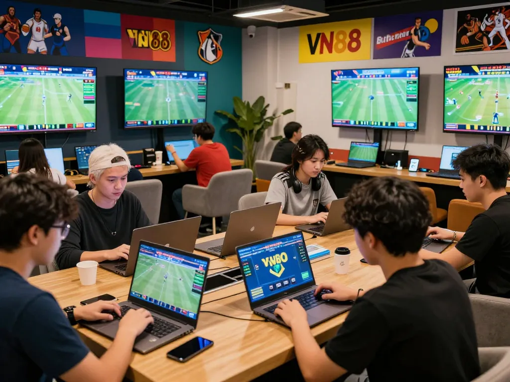 Engaged players enjoying sports betting at VN88, showcasing an exciting gambling experience.