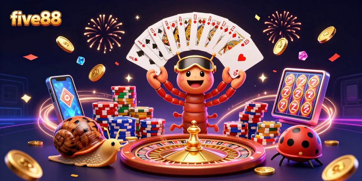 Experience excitement with five88’s vibrant 3D illustration showcasing dealers and gamblers.