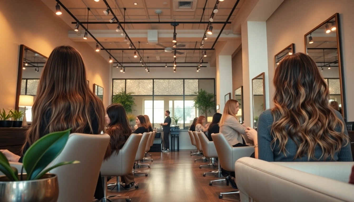Omnia Salon, a top-rated hair salon in San Diego, showcasing professional hairstylists at work with vibrant hair colors.