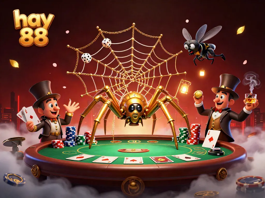 Visualize strategic gameplay with hay 88 in a vibrant casino atmosphere featuring a steampunk spider.