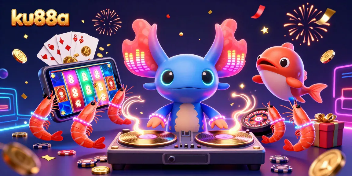 Experience the excitement of ku88a with a vibrant casino scene featuring neon characters and games.
