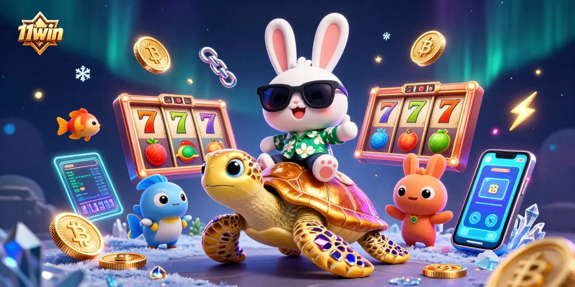 Engage in thrilling casino fun at 11win with vibrant 3D illustrations of slots and crypto!