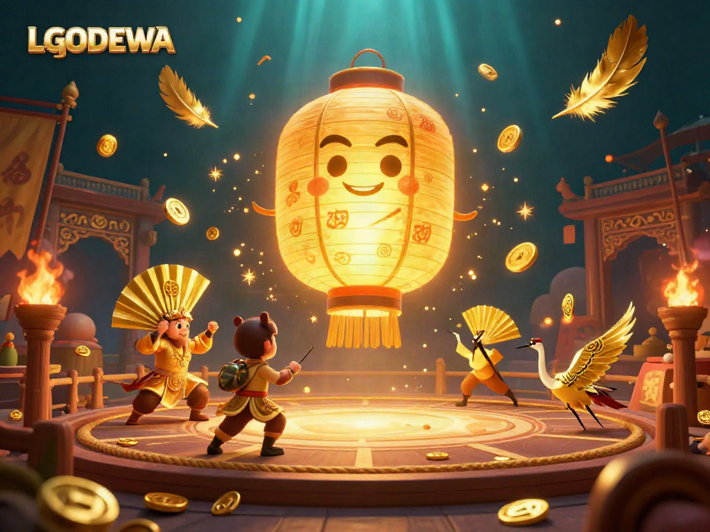 Experience the excitement of LGODEWA's unique gaming world with vibrant golden lantern spirits and engaging casino elements.