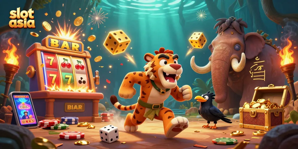 Experience the excitement of slot asia with vibrant visuals from a dynamic, playful casino scene.