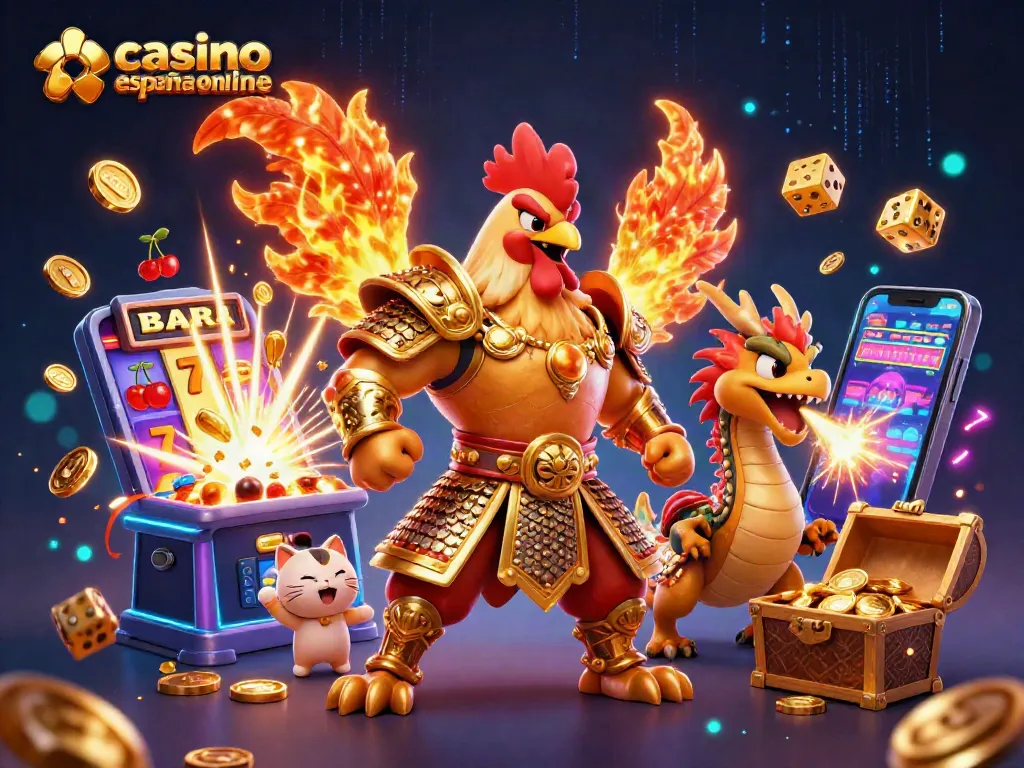 Disfruta del casino España online con guerreros y jackpots en una ilustración vibrante.
