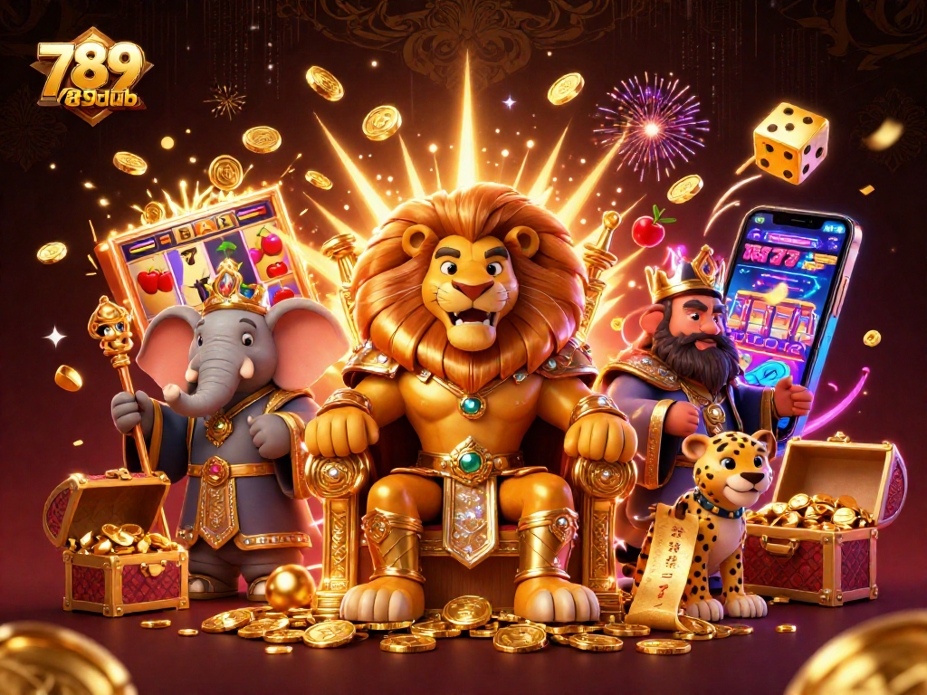 Trải nghiệm game hấp dẫn tại 789club với các biểu tượng jackpot, máy đánh bạc và không gian casino sống động.