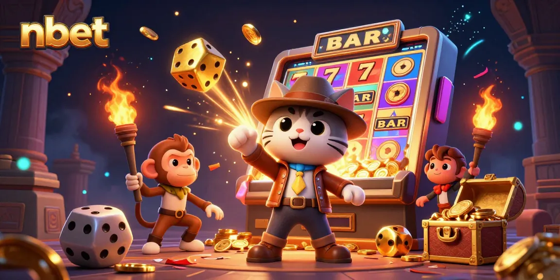 Nbet promotes thrilling casino adventures as an explorer cat uncovers treasures in a dynamic gambling scene.