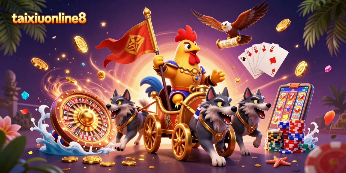 Engage in thrilling Tài Xỉu action with taixiuonline8's dynamic casino art featuring vibrant coins and captivating characters.