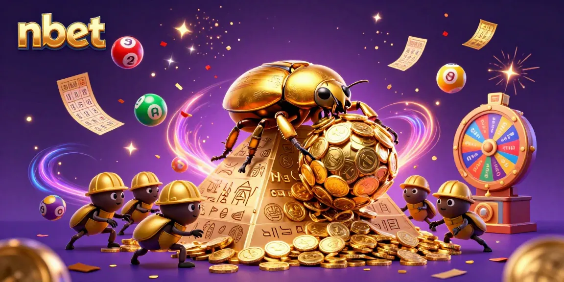 Join the nbet excitement with golden beetles rolling coins in a vibrant casino scene.