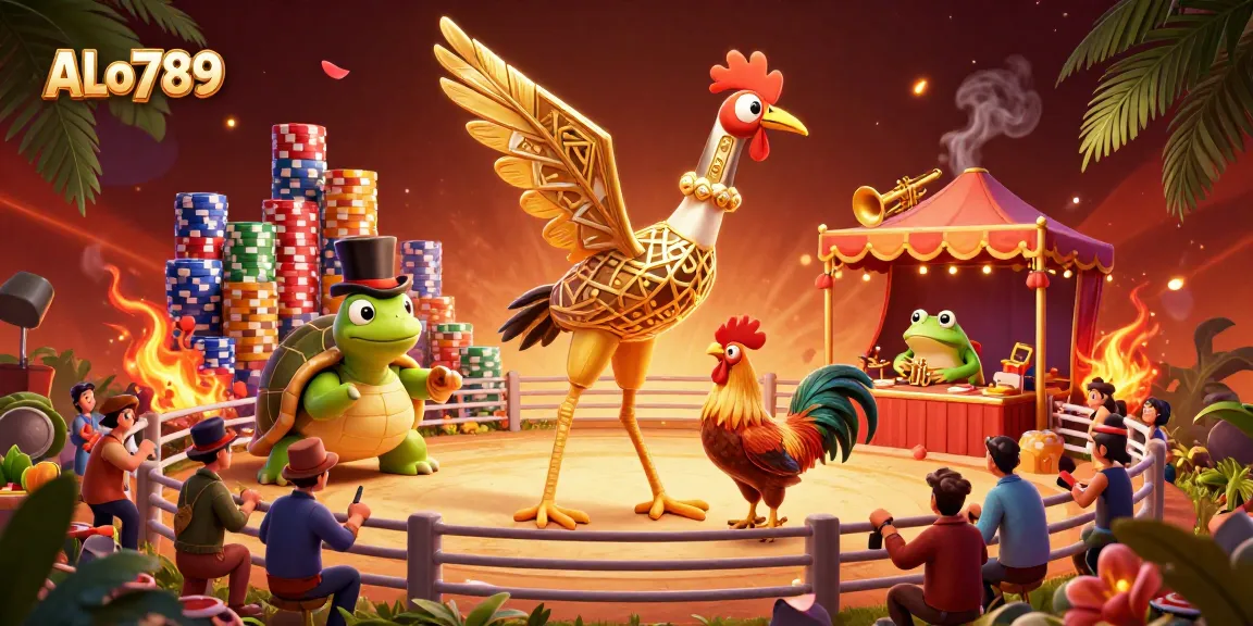 Join the excitement at ALo789 as the cockfighting arena comes alive with vibrant action and colorful characters.