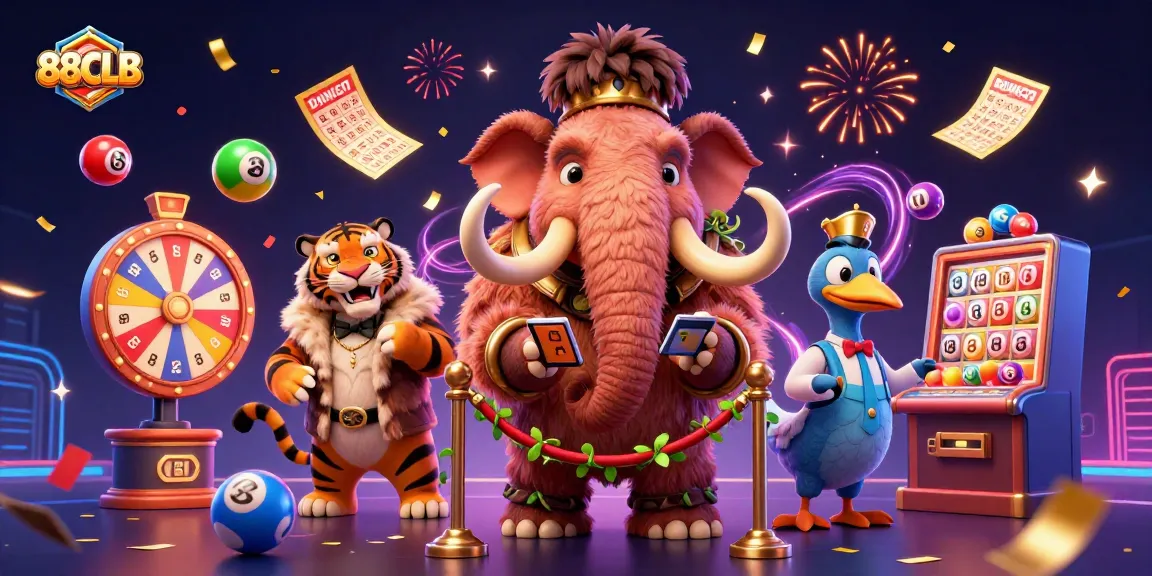 Join the excitement at 88CLB with a vibrant casino scene featuring dynamic lottery balls and a plush VIP experience.