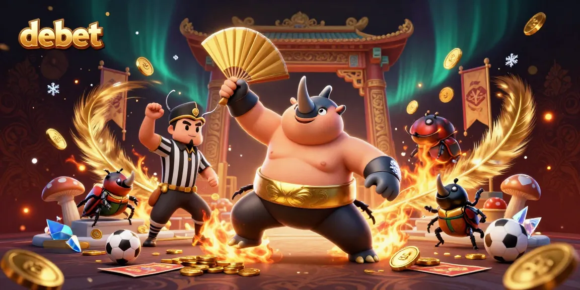 Engage in thrilling sports betting with debet as a rhinoceros beetle sumo champion dominates the arena.
