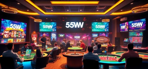 Exciting online casino scene featuring 55WW players enjoying slots and table games.