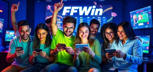 FFWIN users engaged in online betting on various devices, showcasing excitement and community.