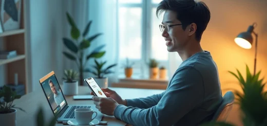 Secure communication experience with Potato下载 on a modern smartphone in a cozy home office.