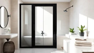 Enhance your bathroom with stunning black frame shower doors that add elegance and style.