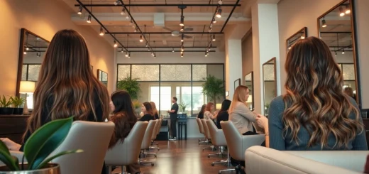 Omnia Salon, a top-rated hair salon in San Diego, showcasing professional hairstylists at work with vibrant hair colors.