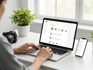 Experience the speed and efficiency of 谷歌浏览器 with a modern workspace showcasing seamless tech integration.