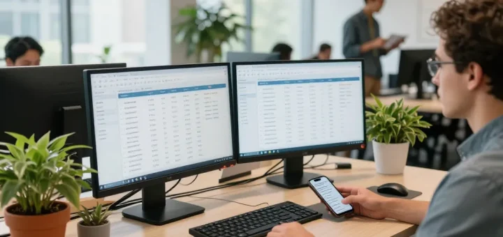 Analyse de logiciels immobiliers avec logiciel immobilier maroc dans un espace de travail moderne.