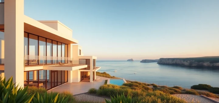 Architectural design of Orleans Cape with modern elements amid serene coastal scenery.