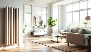 Heizkörper kaufen: Eleganter, moderner Heizkörper in stilvollem Wohnzimmer zur optimalen Klimatisierung.