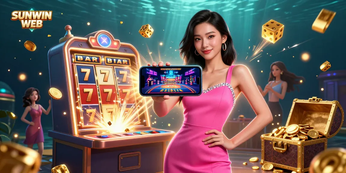 Engage with dynamic SUNWIN WEB imagery showcasing a live dealer casino game on a smartphone amid a vibrant casino atmosphere.