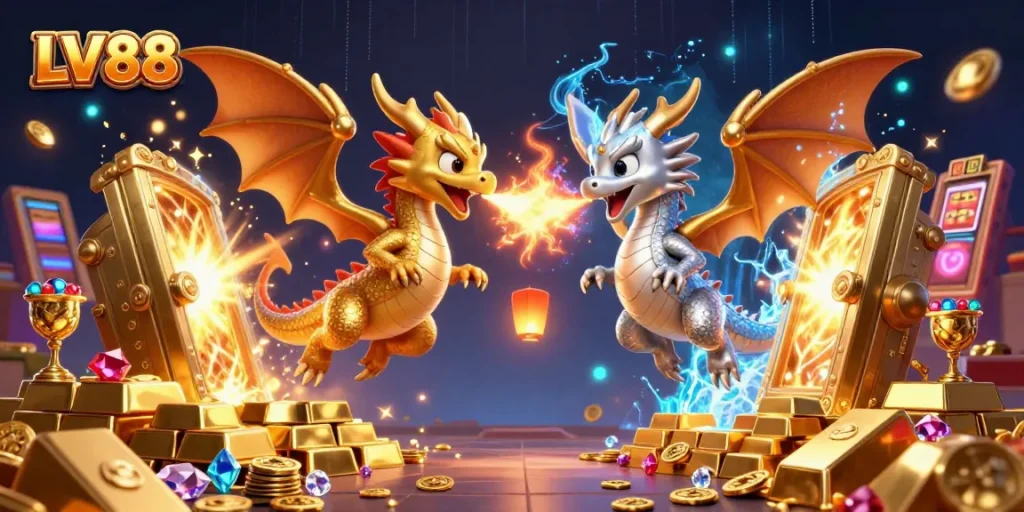 Experience the thrill of LV88 with soaring dragons in a vibrant casino world filled with treasures and rewards.
