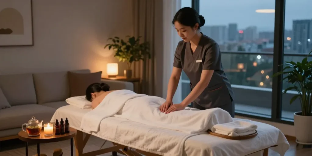 Experience premium 영등포출장안마 with a professional therapist creating a serene massage environment